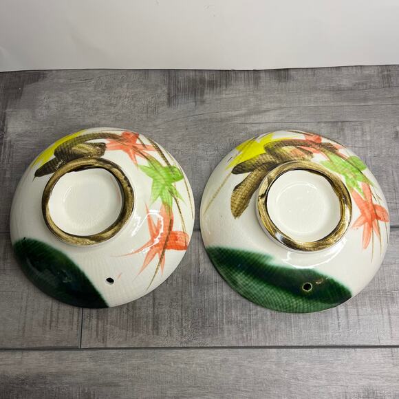 Vintage lot of 2 Handpainted Floral Asian Ceramic Rice Bowl Vented Lids - Picture 1 of 6